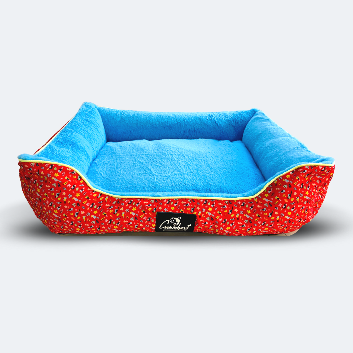 Caninkart Premium Fur Lounger Bed - Red and Blue