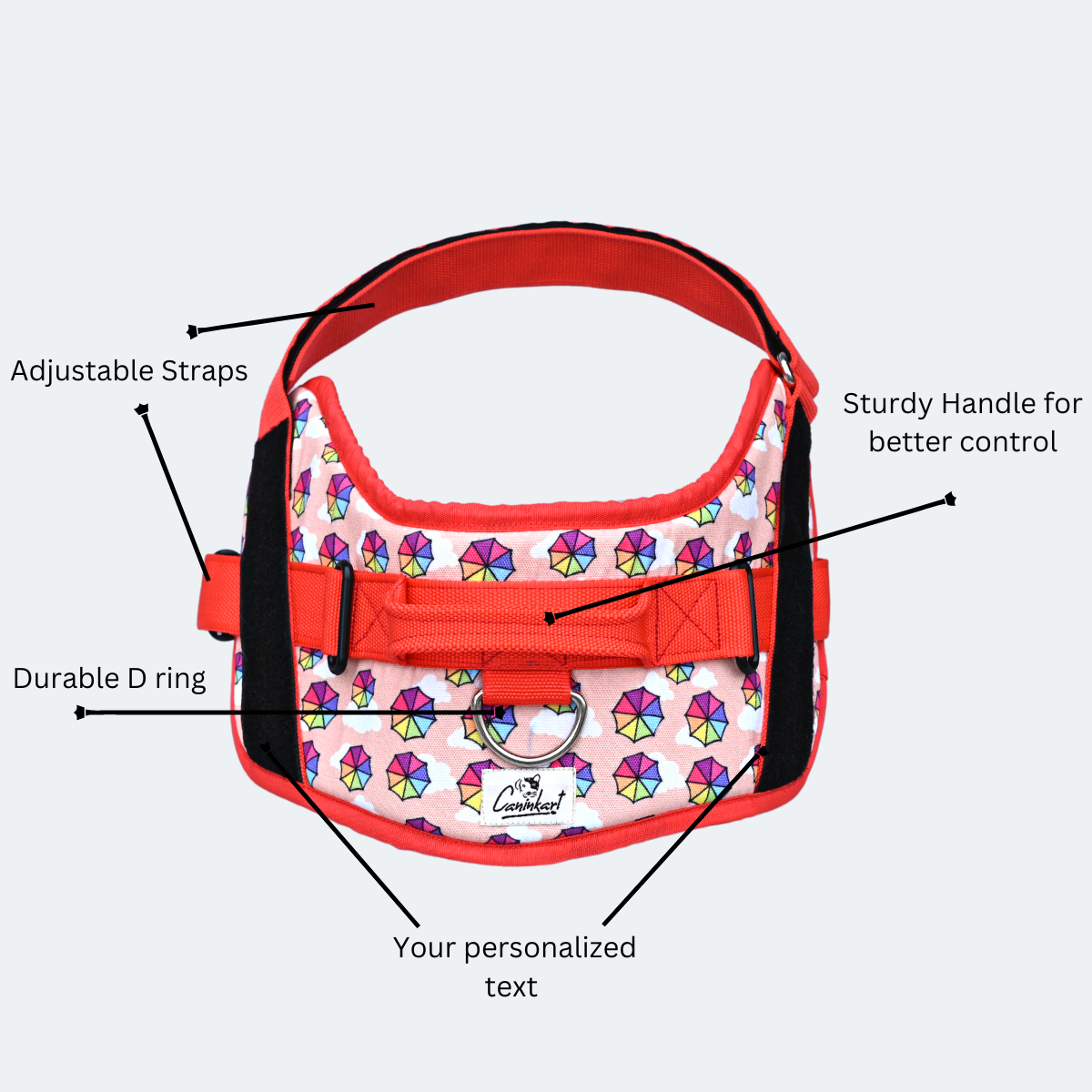 Caninkart Personalized Prism Easy-on Harness (Red)