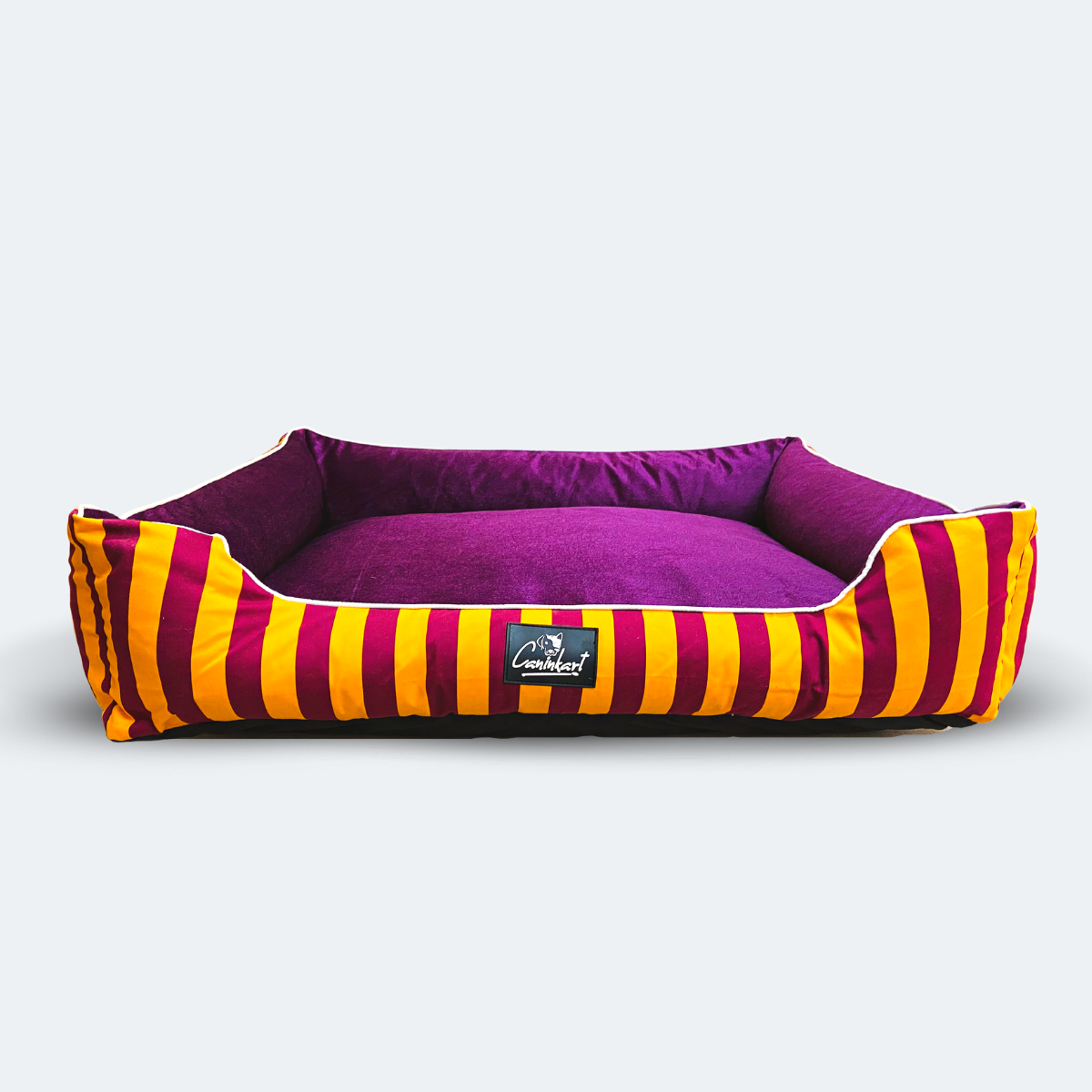 Caninkart Striped Lounger Bed - Mustard Yellow and Wine