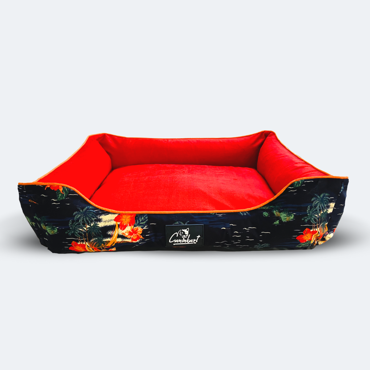 Caninkart Tropical Lounger Bed - Navy Blue and Red