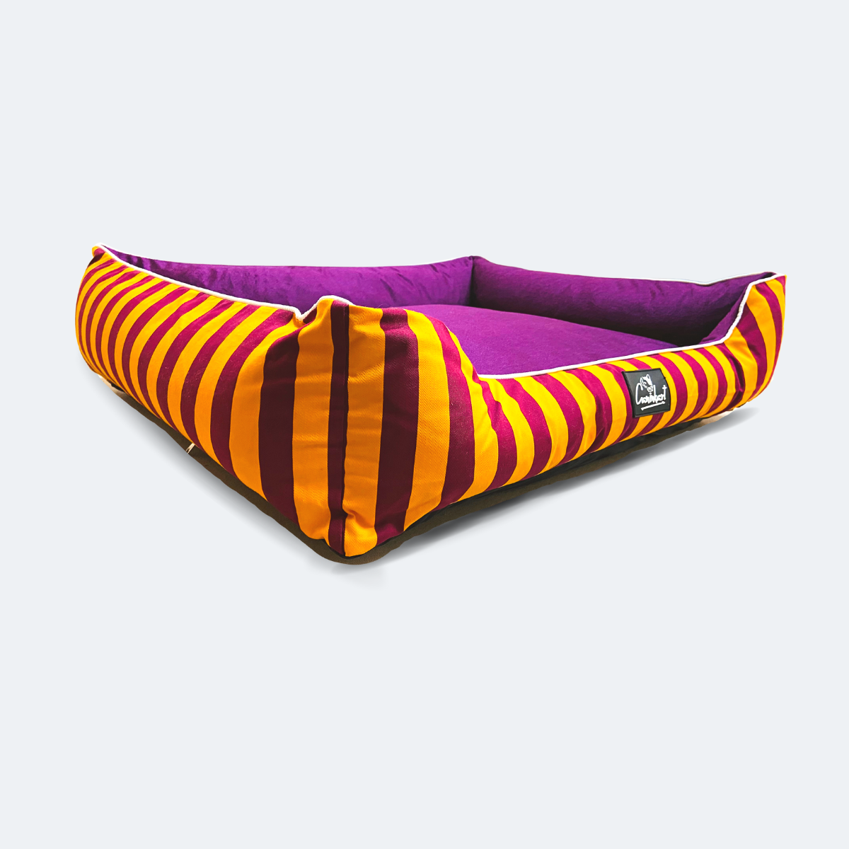 Caninkart Striped Lounger Bed - Mustard Yellow and Wine