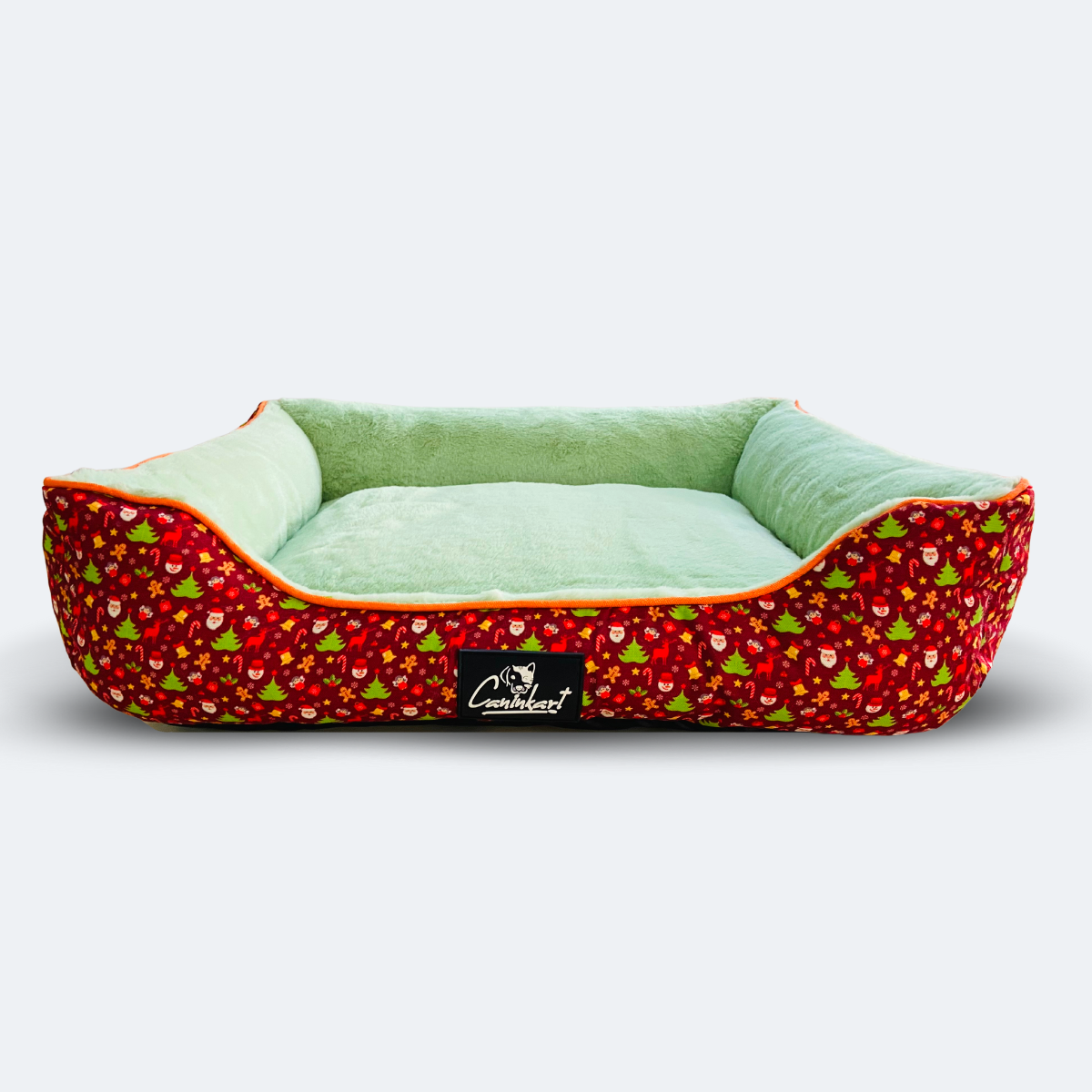 Caninkart Premium Fur Lounger Bed - Maroon and Light Green