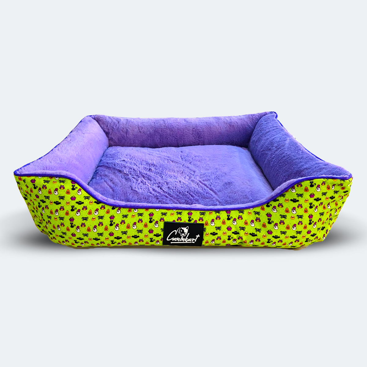 Caninkart Premium Fur Lounger Bed - Green and Purple